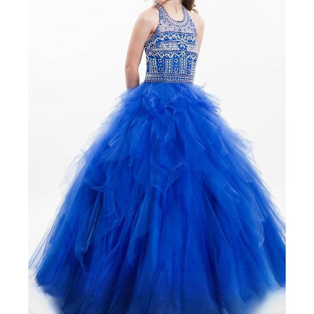 NEW RACHEL ALLAN beaded soft tulle ball gown in royal